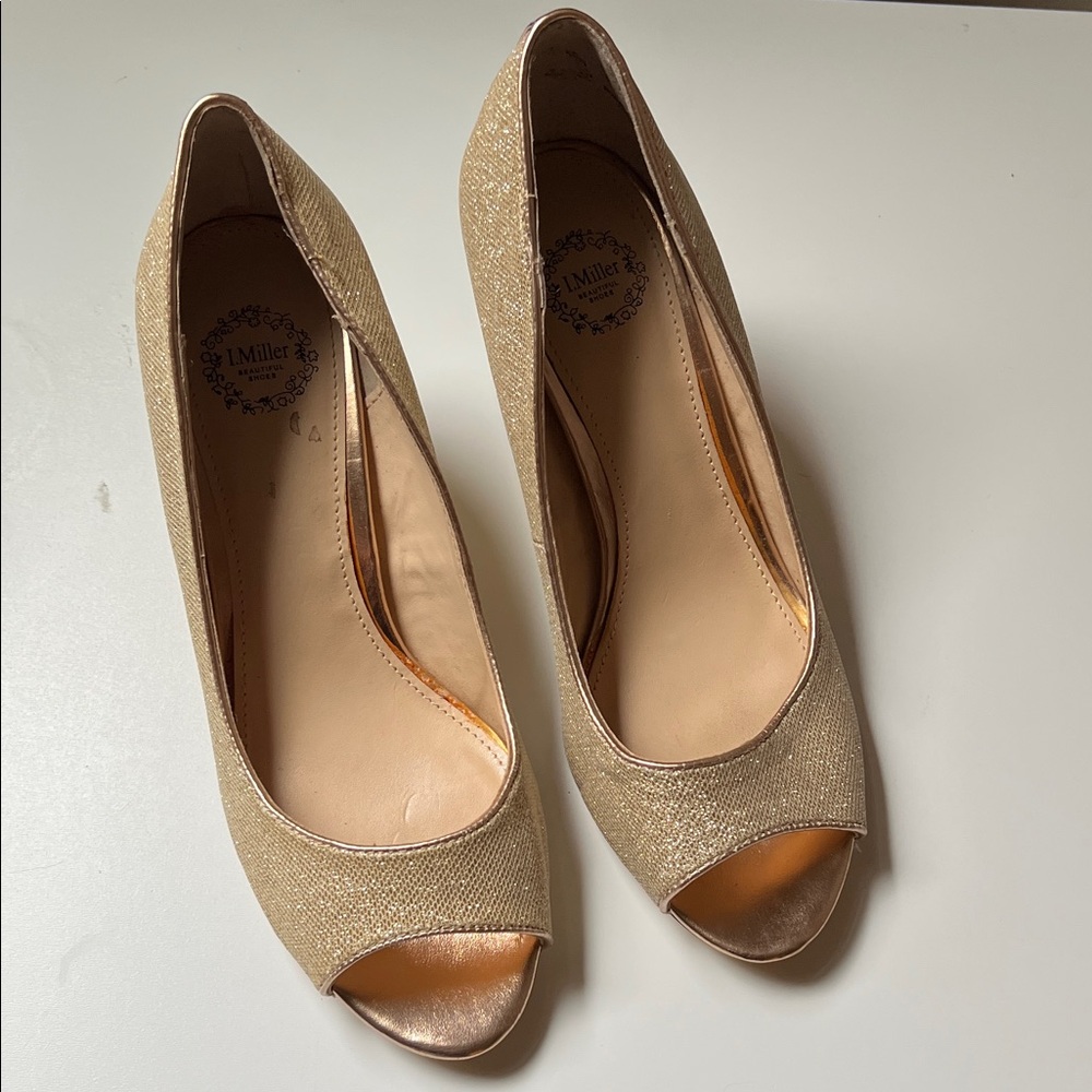 Gold Peep-Toe Women's Shoes